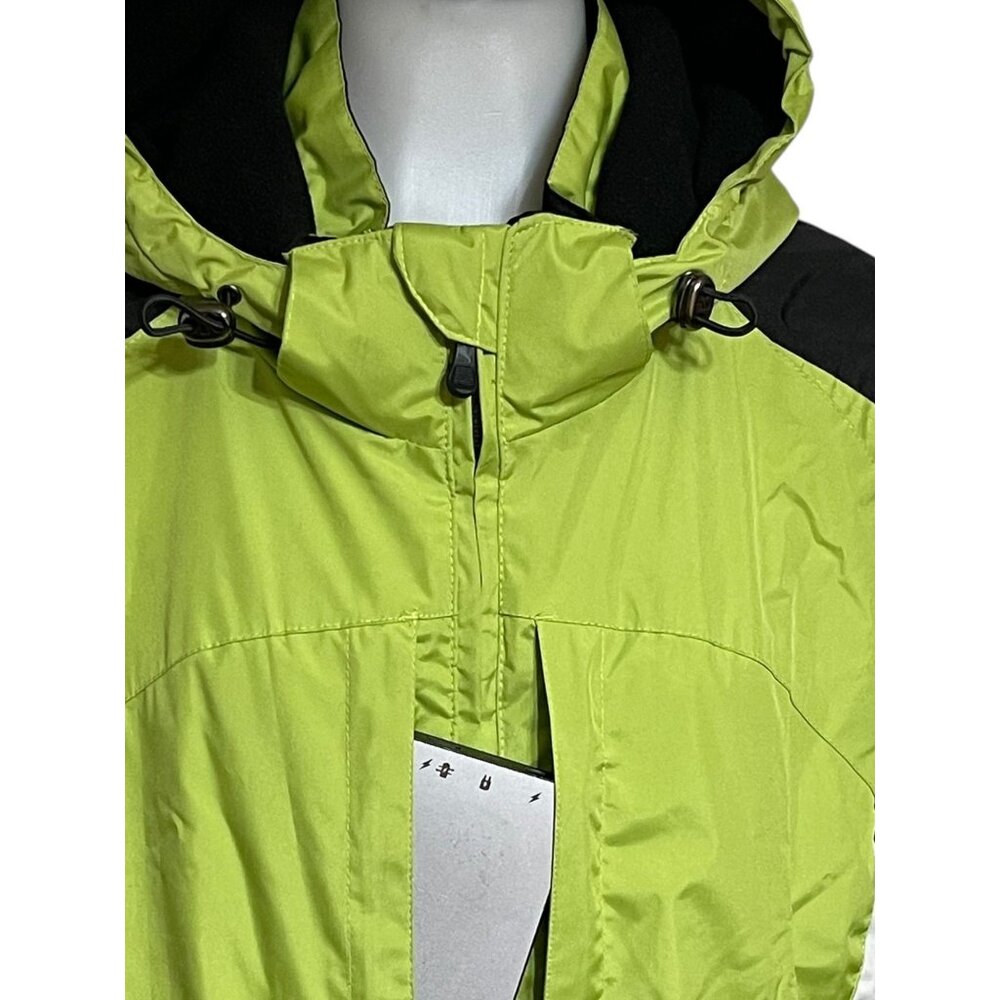SB Active Bright Green & Black Hooded Winter Jacket Large 100% Polyester Quilte - Picture 14 of 15